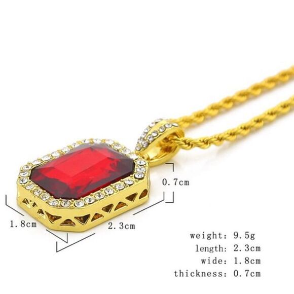 💝 18k Gold Necklaces with Red Ruby Gemstone and Iced Out Gold Cross Pendant - Picture 2 of 6